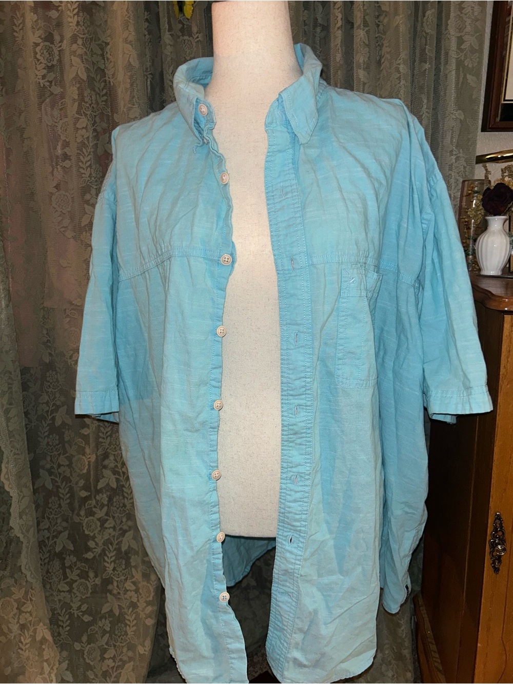 Izod Men’s Light Aqua Blue 100% Cotton Button Down Shirt XXXL